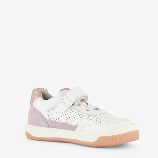Leren meisjes sneaker wit pastelpaars