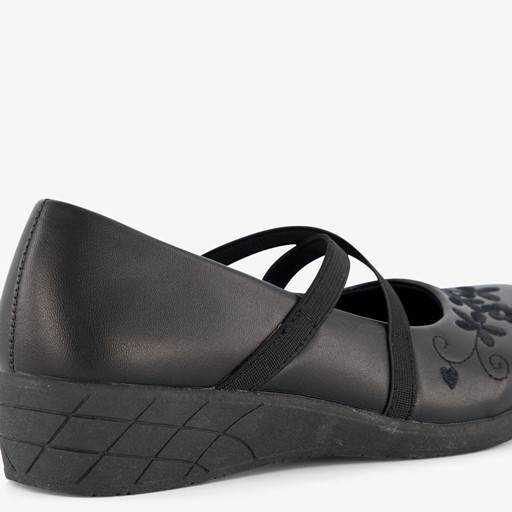 Meisjes ballerina's zwart met bloemen