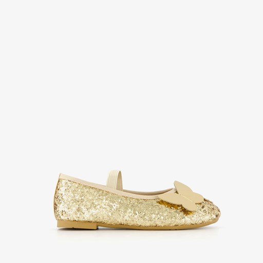 Meisjes glitter ballerina's met vlinder goud