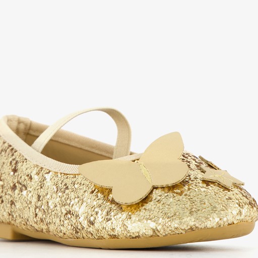 Meisjes glitter ballerina's met vlinder goud