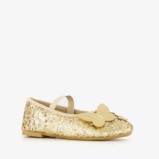 Meisjes glitter ballerina's met vlinder goud