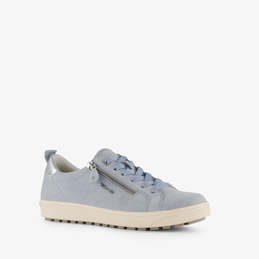 Comfort leren dames sneakers blauw zilver