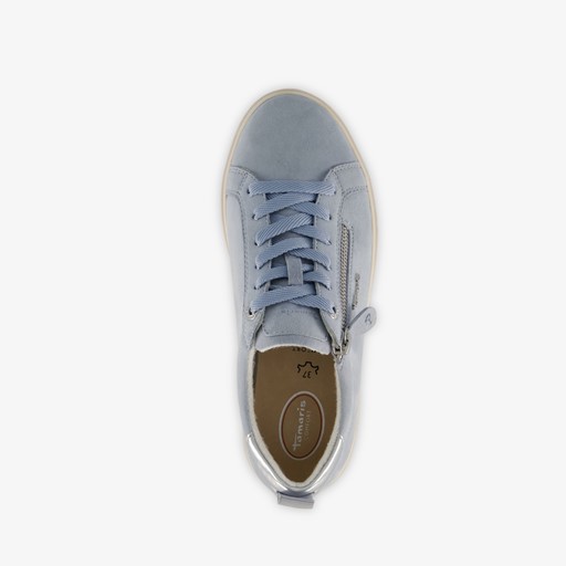 Comfort leren dames sneakers blauw zilver