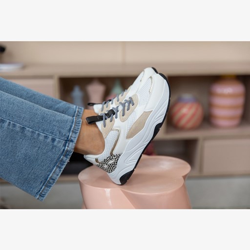 Dames dad sneakers wit met dierenprint