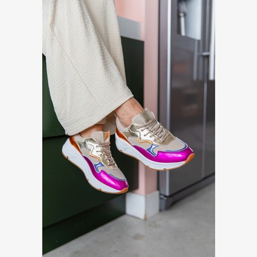 Leren dames dad sneakers metallic