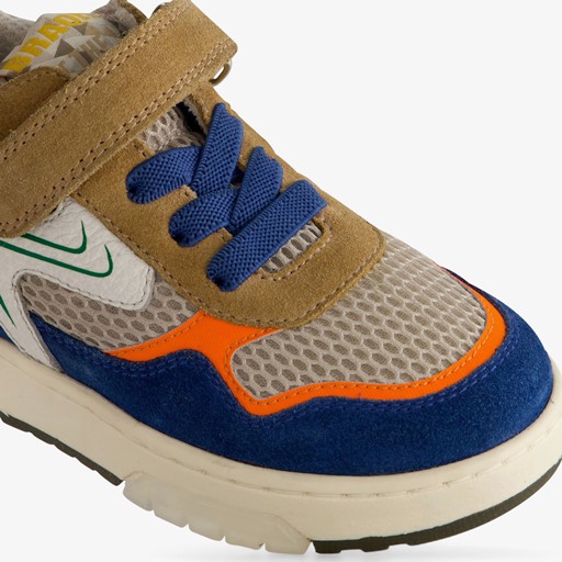 Leren jongens sneakers beige blauw