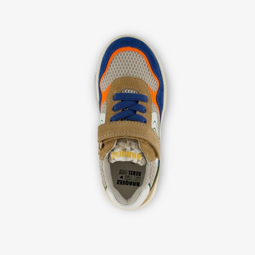 Leren jongens sneakers beige blauw