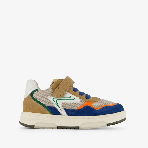 Leren jongens sneakers beige blauw