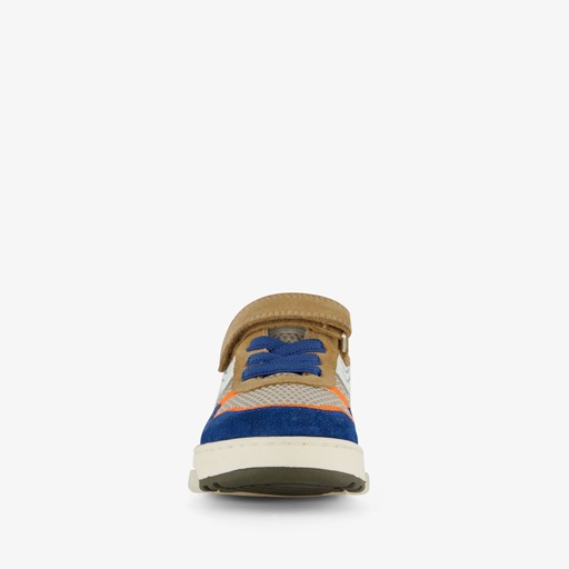 Leren jongens sneakers beige blauw