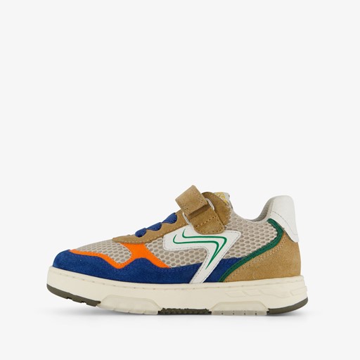 Leren jongens sneakers beige blauw