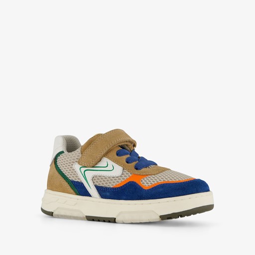 Leren jongens sneakers beige blauw