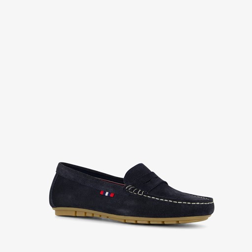 Suede dames mocassins blauw