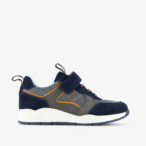 Leren jongens sneakers blauw oranje