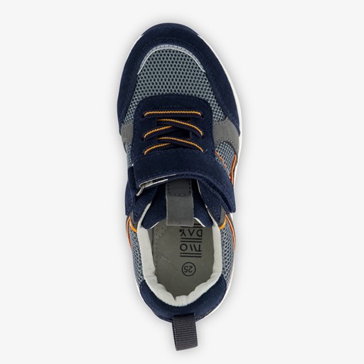 Leren jongens sneakers blauw oranje