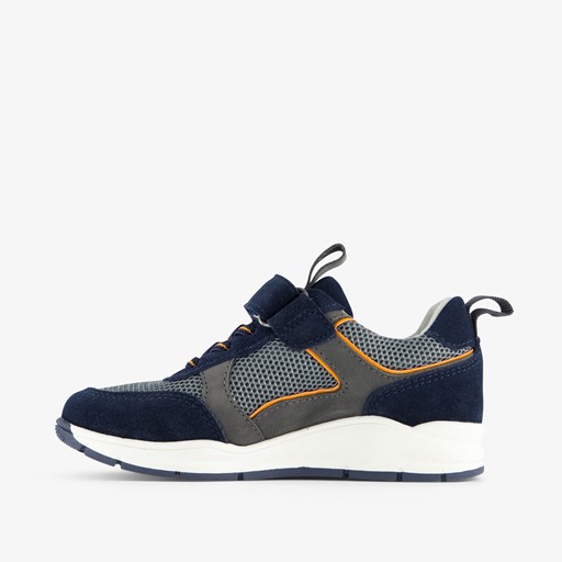 Leren jongens sneakers blauw oranje