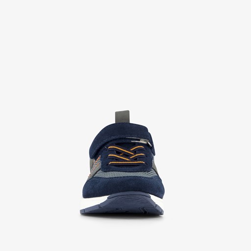 Leren jongens sneakers blauw oranje