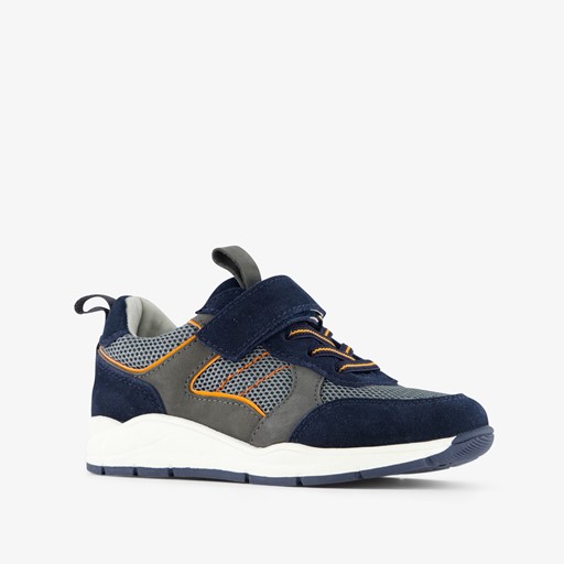 Leren jongens sneakers blauw oranje