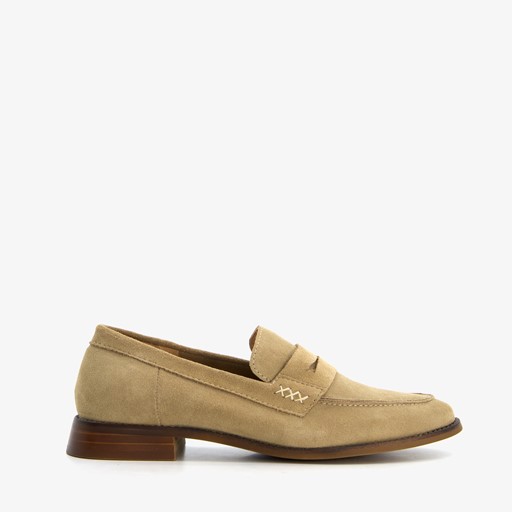 Suede dames loafers donkerbeige