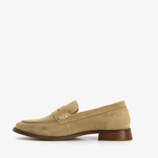 Suede dames loafers donkerbeige