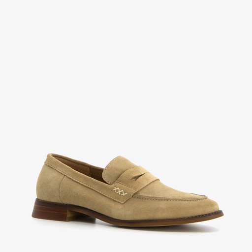 Suede dames loafers donkerbeige