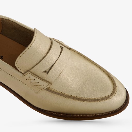 Leren dames loafers metallic goud
