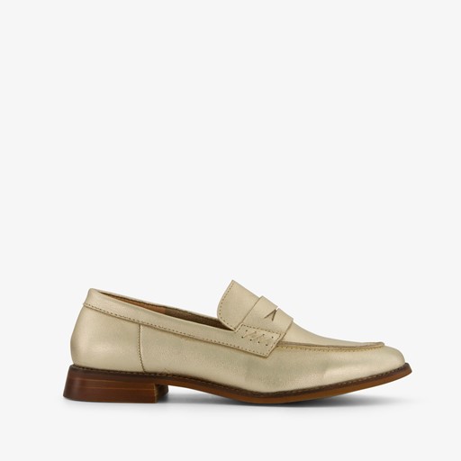 Leren dames loafers metallic goud
