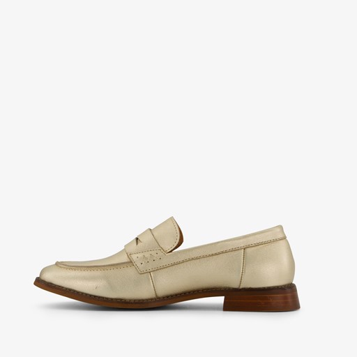 Leren dames loafers metallic goud
