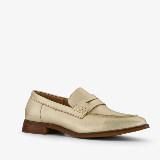 Leren dames loafers metallic goud