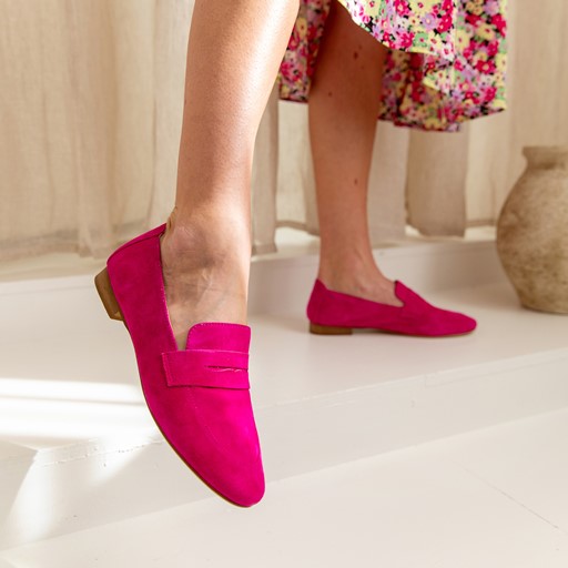 Suede dames loafers fuchsia roze