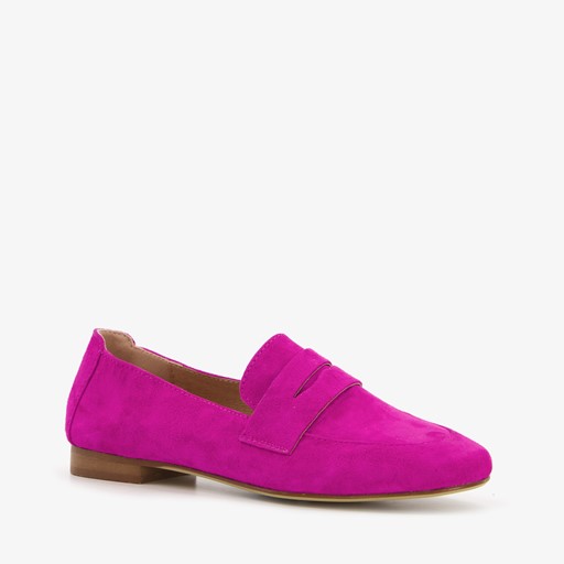 Suede dames loafers fuchsia roze