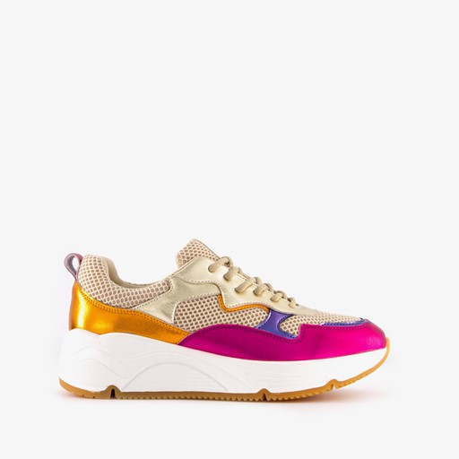 Leren dames dad sneakers metallic