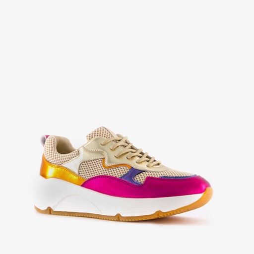 Leren dames dad sneakers metallic