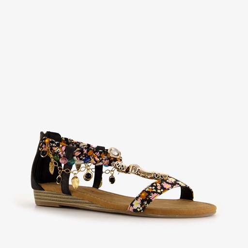 Dames sandalen met kettinkjes zwart