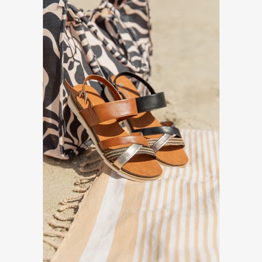 Dames sandalen zwart goud