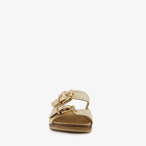 Leren dames slippers met studs goud