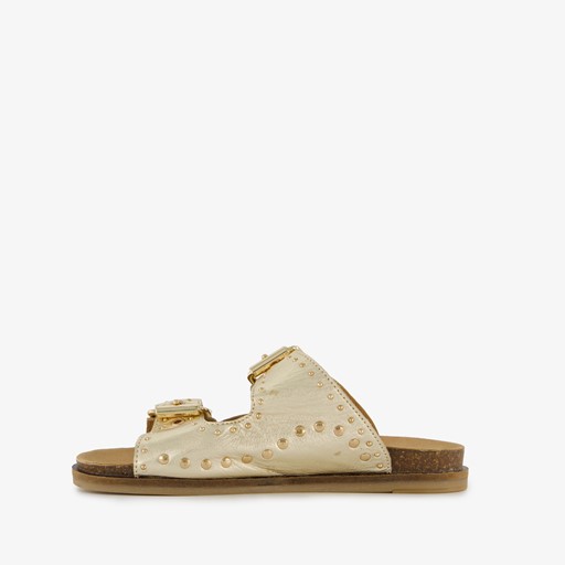 Leren dames slippers met studs goud