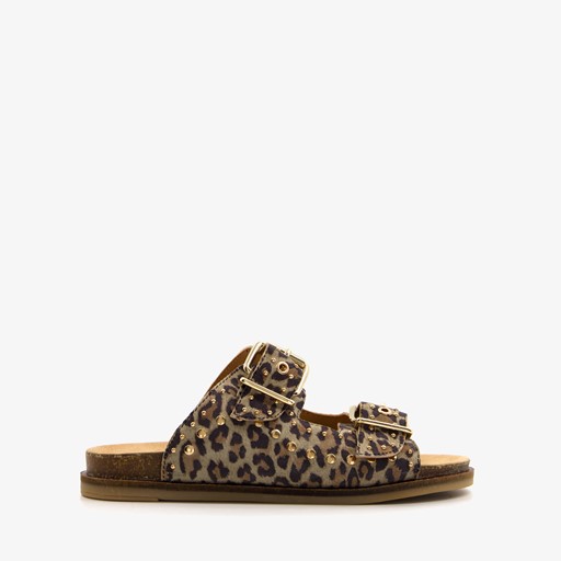 Leren dames slippers met panterprint