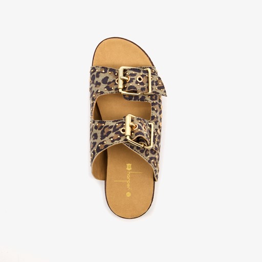 Leren dames slippers met panterprint