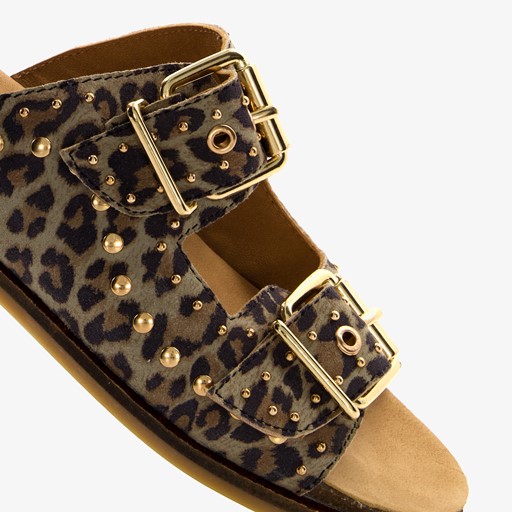 Leren dames slippers met panterprint