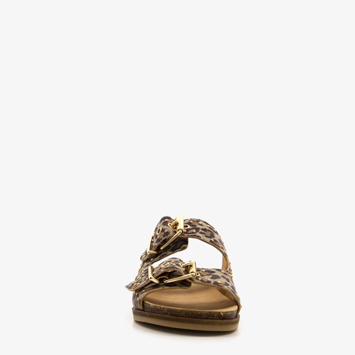 Leren dames slippers met panterprint