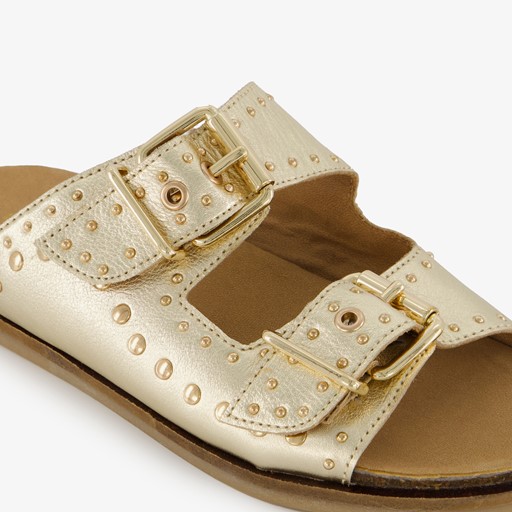 Leren dames slippers met studs goud