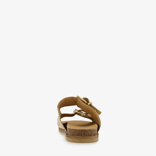 Leren dames slippers met studs goud