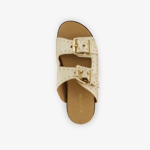Leren dames slippers met studs goud