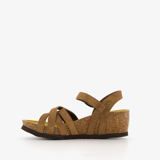 Suede sandalen met sleehak taupe