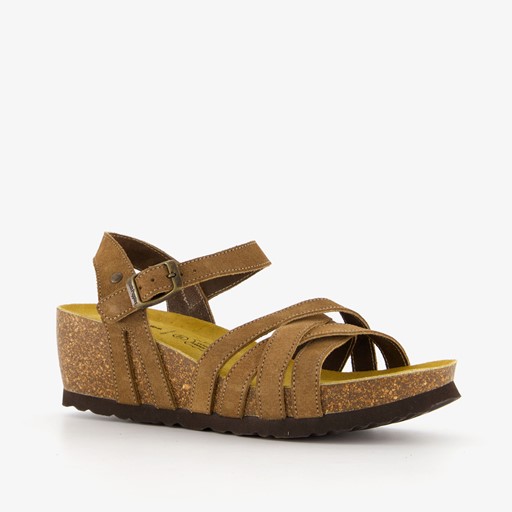 Suede sandalen met sleehak taupe
