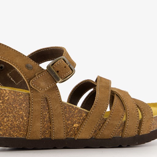 Suede sandalen met sleehak taupe