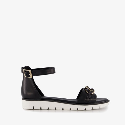 Dames sandalen zwart met gouden detail