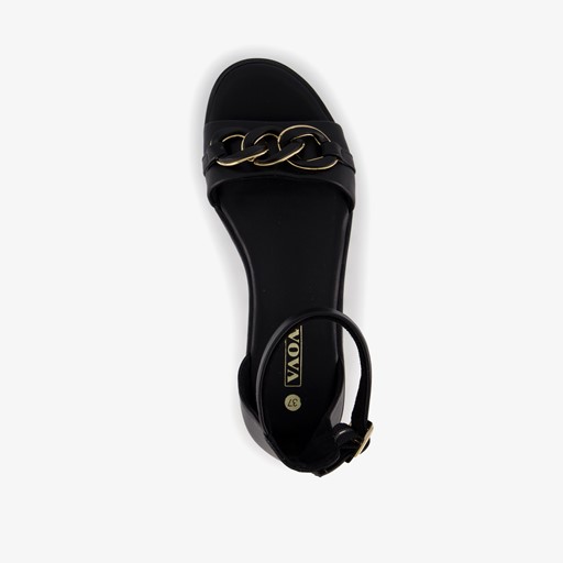 Dames sandalen zwart met gouden detail
