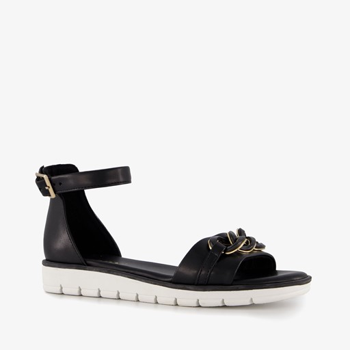 Dames sandalen zwart met gouden detail