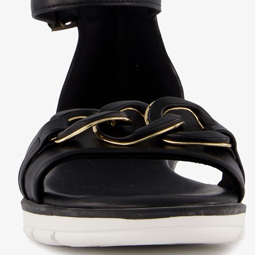 Dames sandalen zwart met gouden detail
